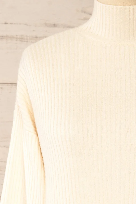 Nalchik Ivory | Long Ribbed Sweater w/ Slit