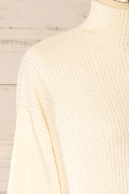 Nalchik Ivory | Long Ribbed Sweater w/ Slit