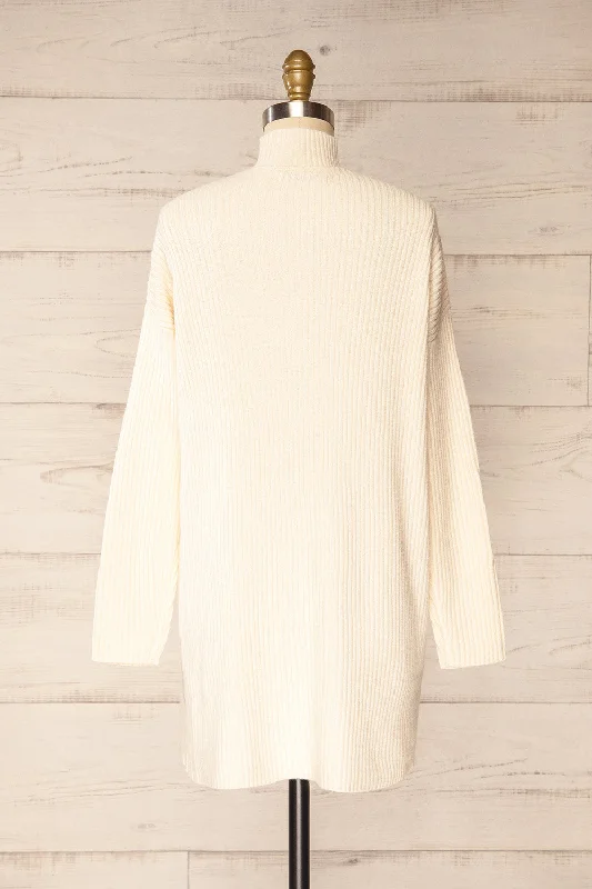 Nalchik Ivory | Long Ribbed Sweater w/ Slit