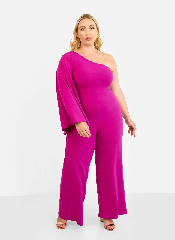 Opal Extreme Single Sleeve Wide Leg Jumpsuit - Magenta