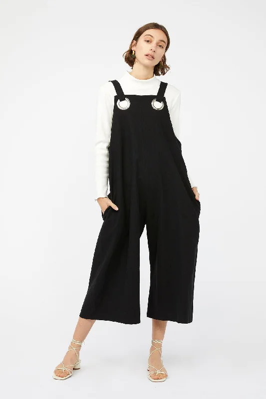 QUARRY JUMPSUIT [ Black Linen / Cotton, Silver Eyelets ]