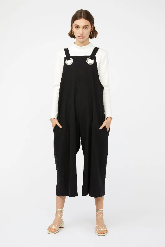 QUARRY JUMPSUIT [ Black Linen / Cotton, Silver Eyelets ]