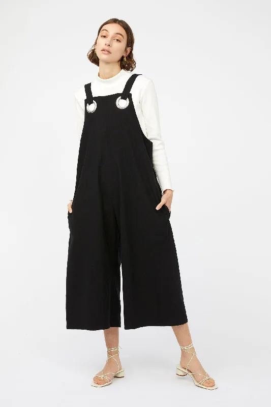 QUARRY JUMPSUIT [ Black Linen / Cotton, Silver Eyelets ]