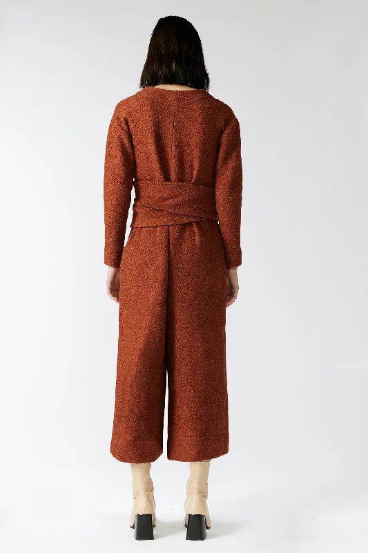 SIENNA WRAP JUMPSUIT [ Red - Orange 100% Wool, Long Sleeved ]