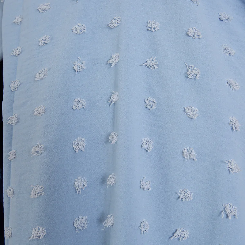 Sky Blue Textured Polka Dot Embroidered Playsuit