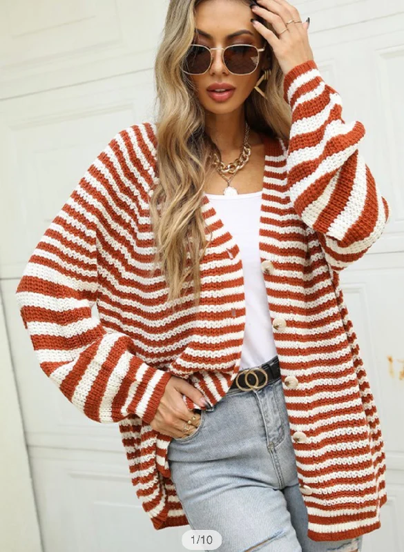 Striped Chunky Knit Cardigan