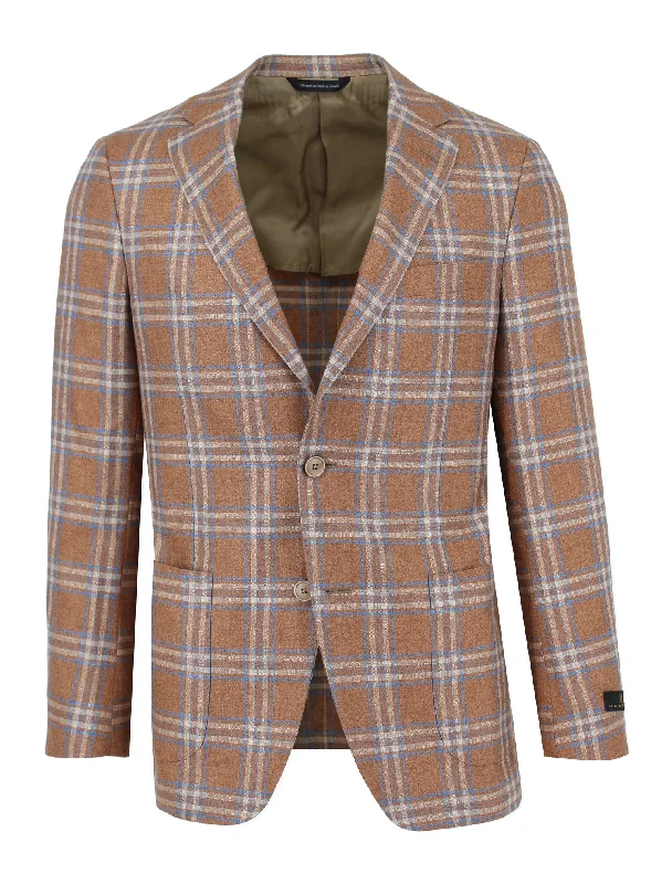 Silk & Cashmere Rust Window Pane Check Sport Coat