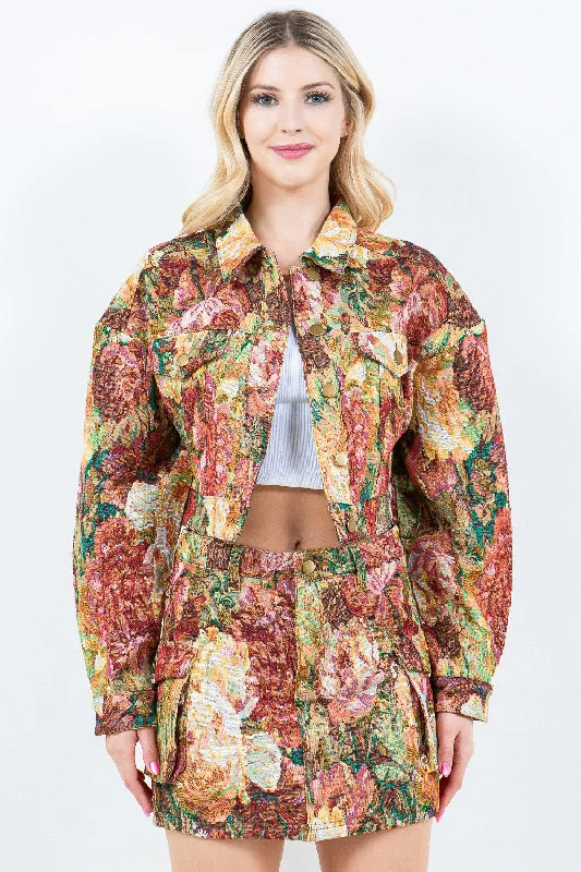 Hot Girl American Bazi Jacquard Cargo Cropped Jacket