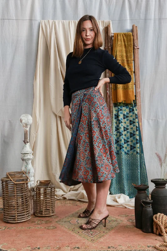 midi skirt Ajrakh silk modal indigo/madder