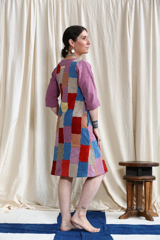 Waste Not Want Not Plant Dye Patchwork Shift Dress with Pockets